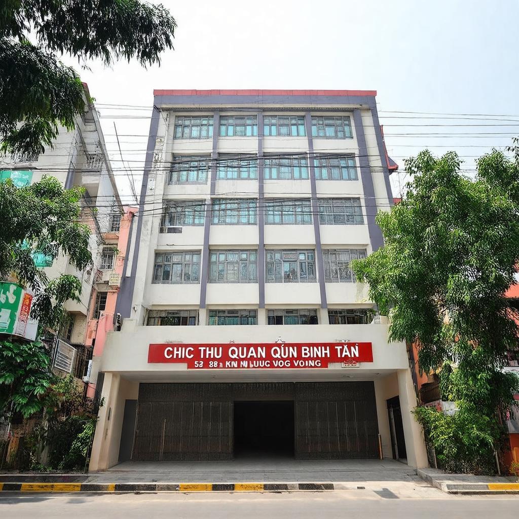 Địa chỉ Chi cục Thuế Quận Bình Tân tại 528 Kinh Dương Vương với biển hiệu rõ ràng và môi trường xung quanh
